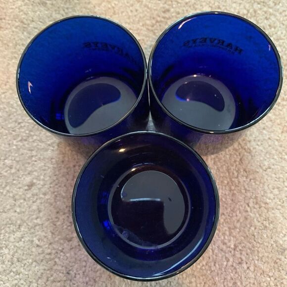 3 Harvey’s Bristol Creme Blue Glass Tumblers - Picture 7 of 8